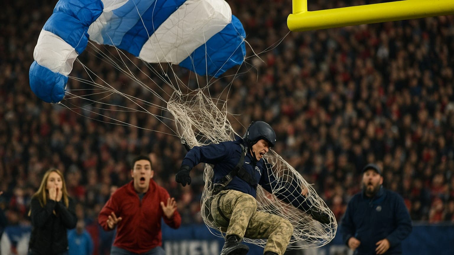 When Parachuting Meets Football: The Epic Crash That Shocked the Armed Forces Bowl!