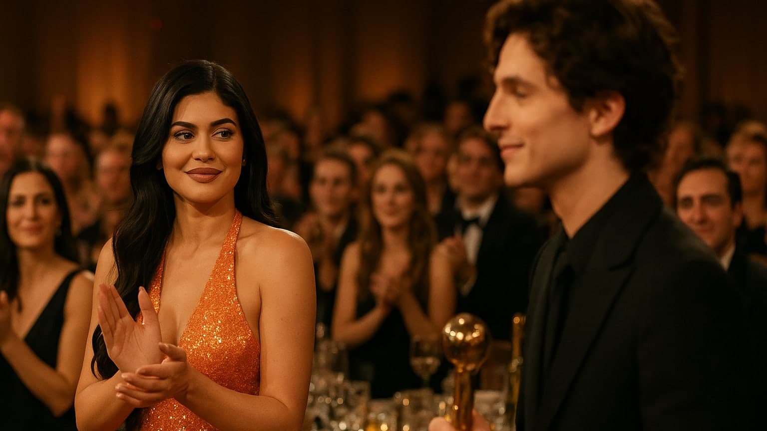 From Orange Gowns to Heart Emojis: Timothée Chalamet and Kylie Jenner’s Gripping Night at the Palm Springs Awards