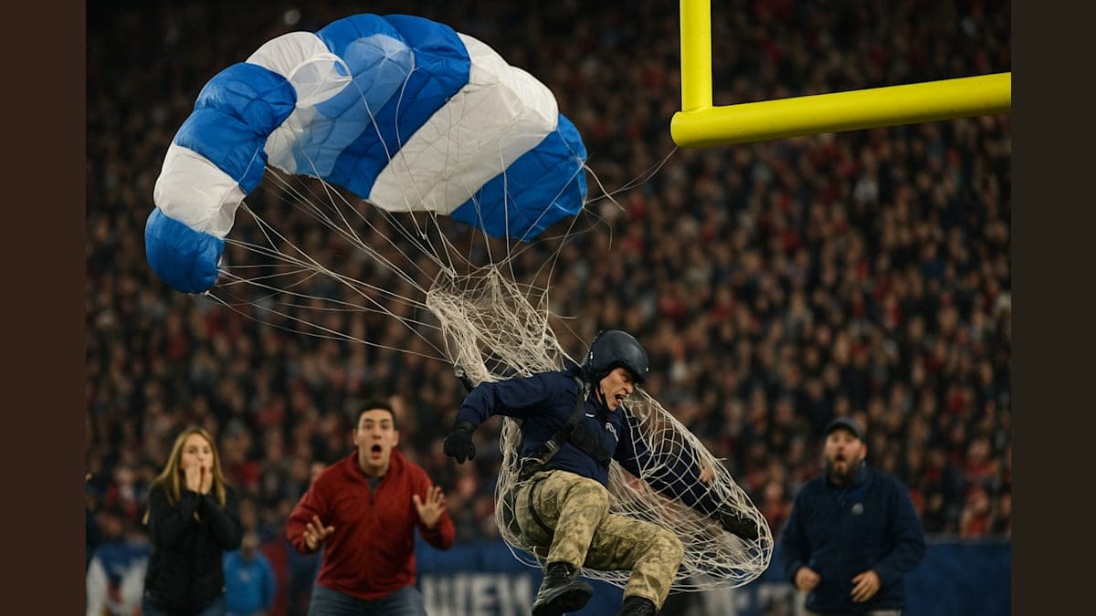 When Parachuting Meets Football: The Epic Crash That Shocked the Armed Forces Bowl!