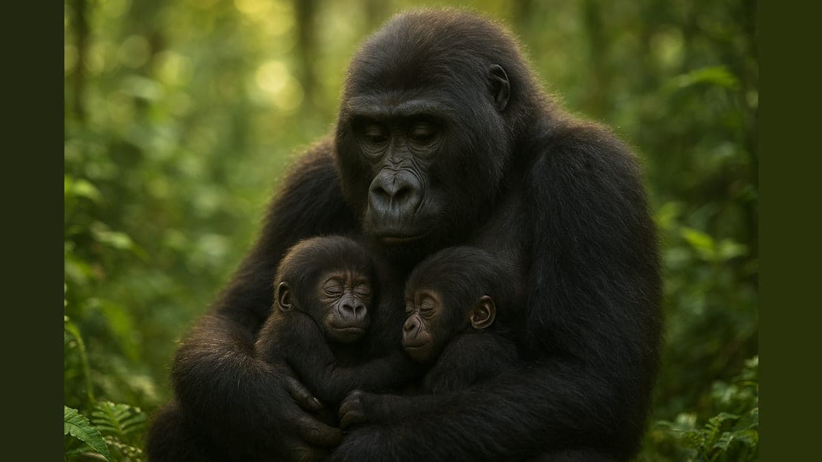Double the Trouble: Mountain Gorilla Family Welcomes Rare Twins in Virunga!