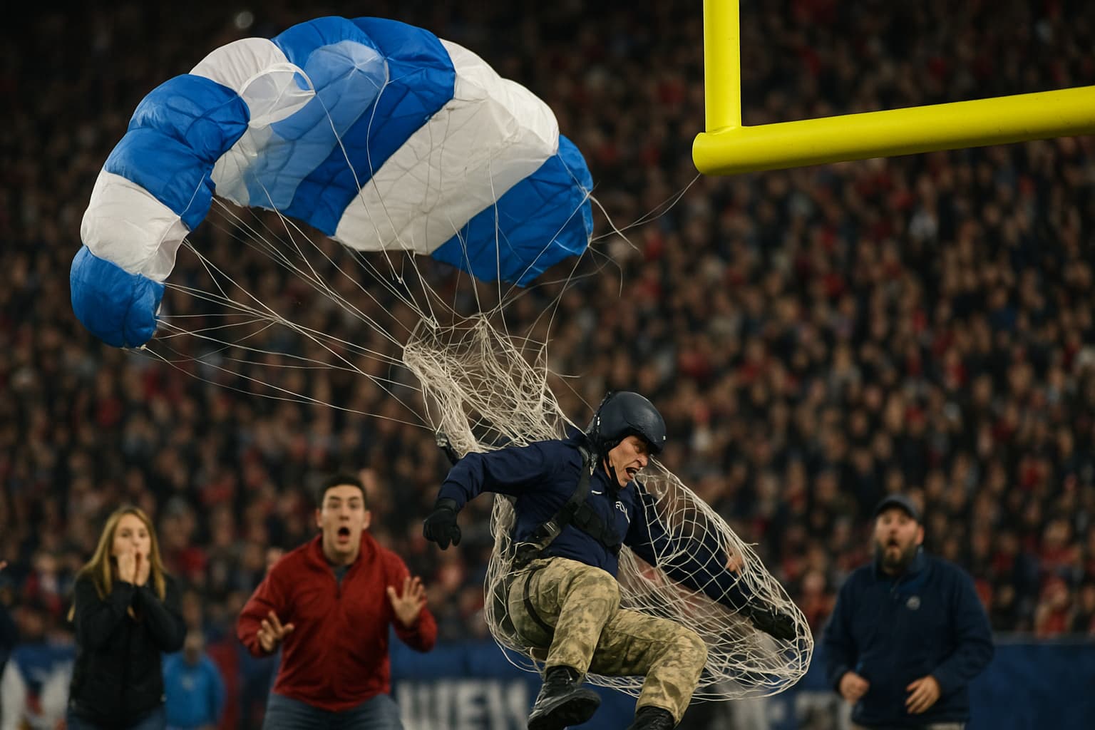 When Parachuting Meets Football: The Epic Crash That Shocked the Armed Forces Bowl!